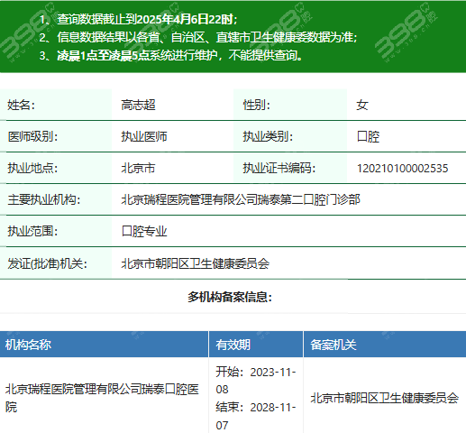 高志超医生执业资质