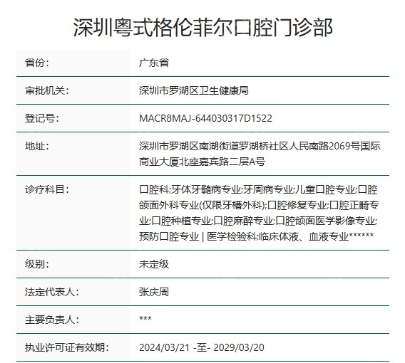 深圳粤式格伦菲尔口腔门头资质