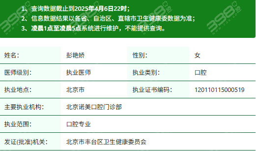 彭艳娇医生执业资质