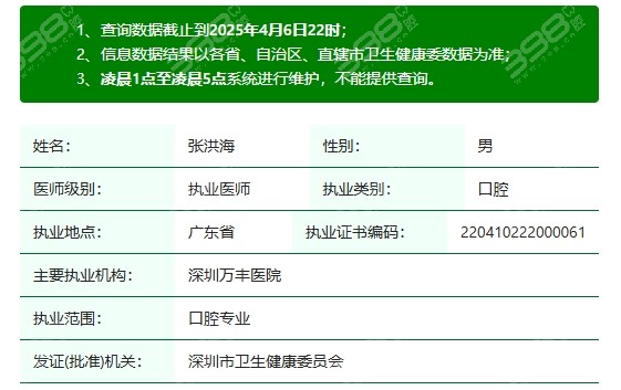 张洪海口腔医生正规资质