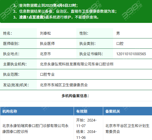 刘泰松医生执业资质